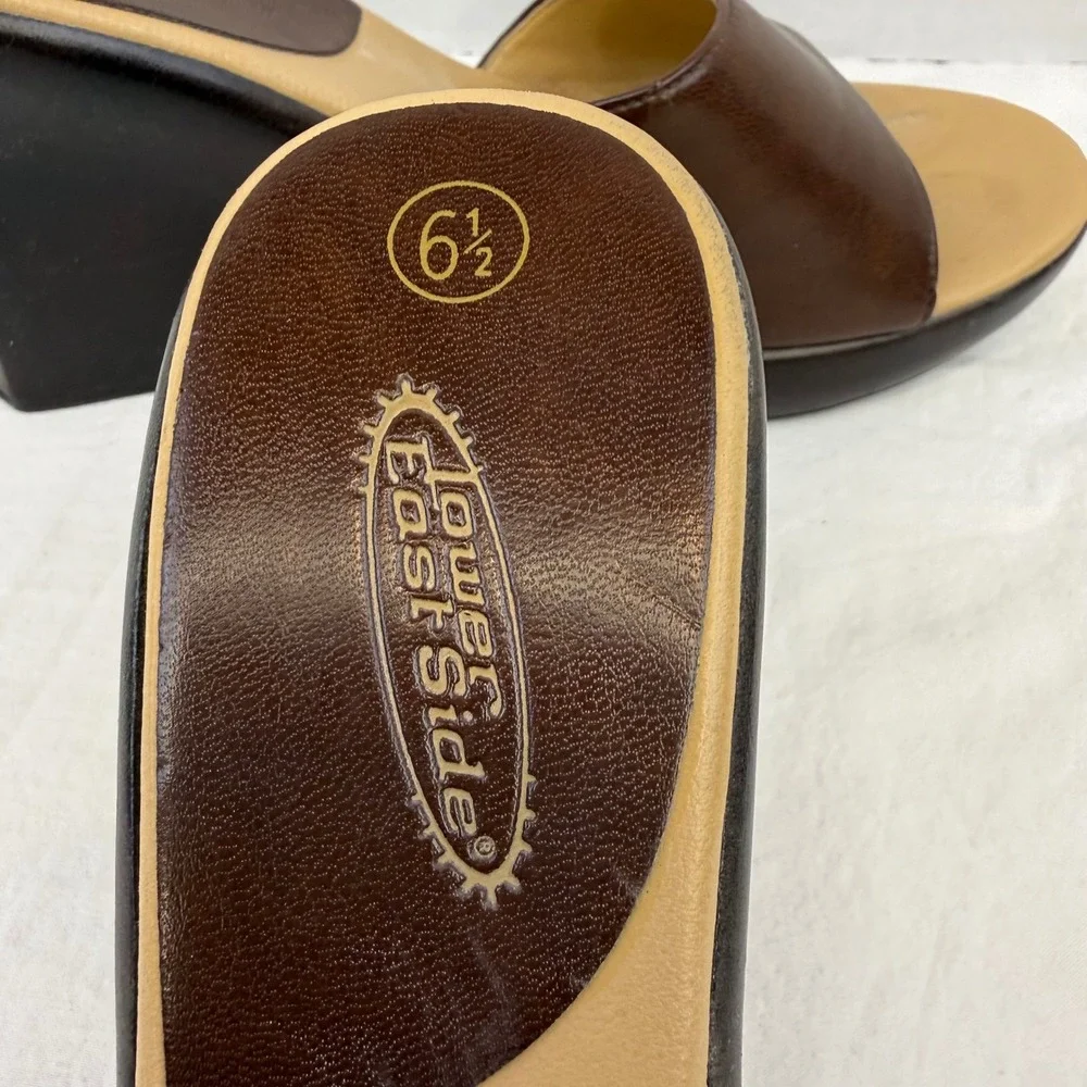 Y2K Lower East Side Brown Wedge Sandals Platform Slide Heels Vintage Womens 6.5